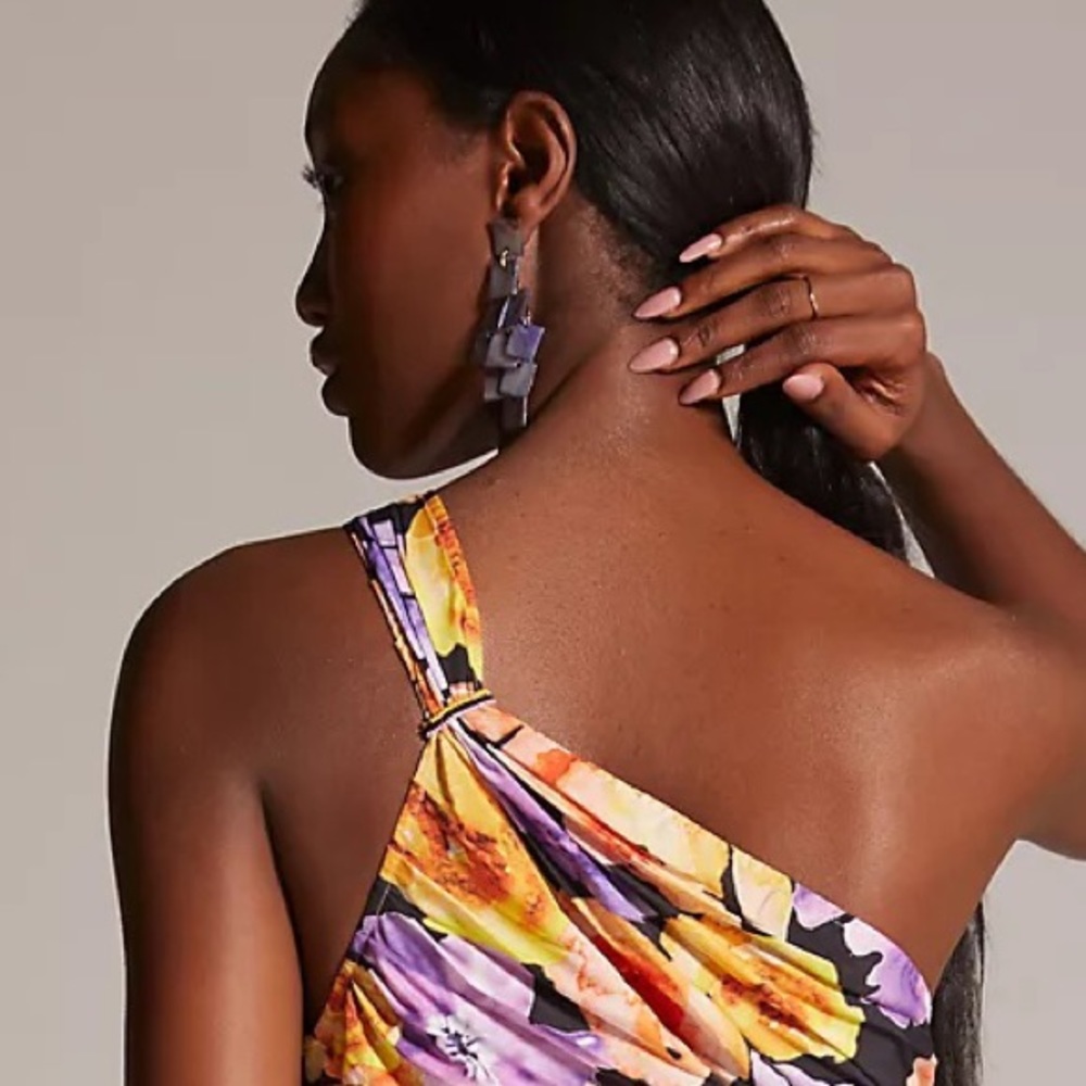 Anthropologie Geisha Designs Floral Asymmetrical Hem Midi Dress - Picture 15 of 17